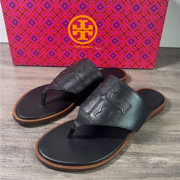 Tory Burch Shoes - Tory Burch Jaime Full Calf Leather Black Sandals size 5.5 IMMACULATE